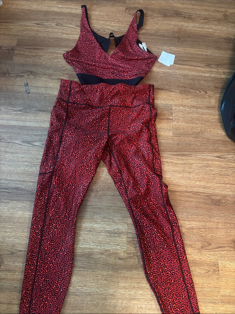 Athleta Red Leopard Print Sports Bra & Leggings Set